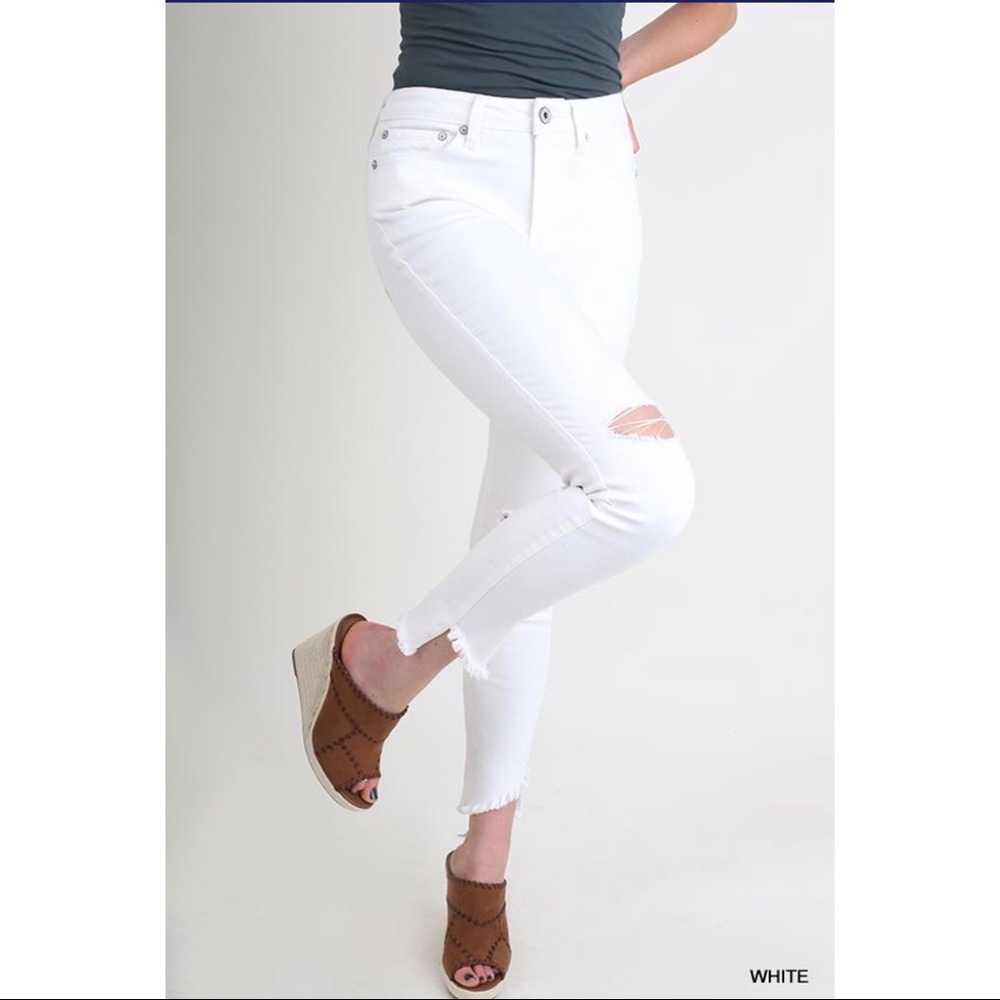 Sunny Distressed White Jeans - Picture 2 of 5